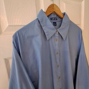 Liz & Me Women's Plus Size Blue button down long sleeve shirt 2x